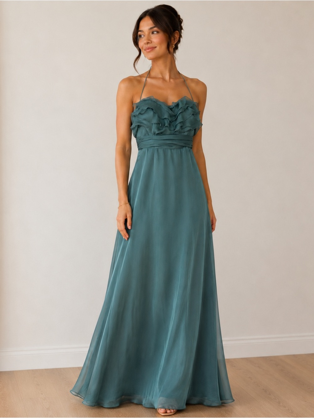 Lazaro Formal Bridesmaid Teal Turquoise A Line Dress Size 8